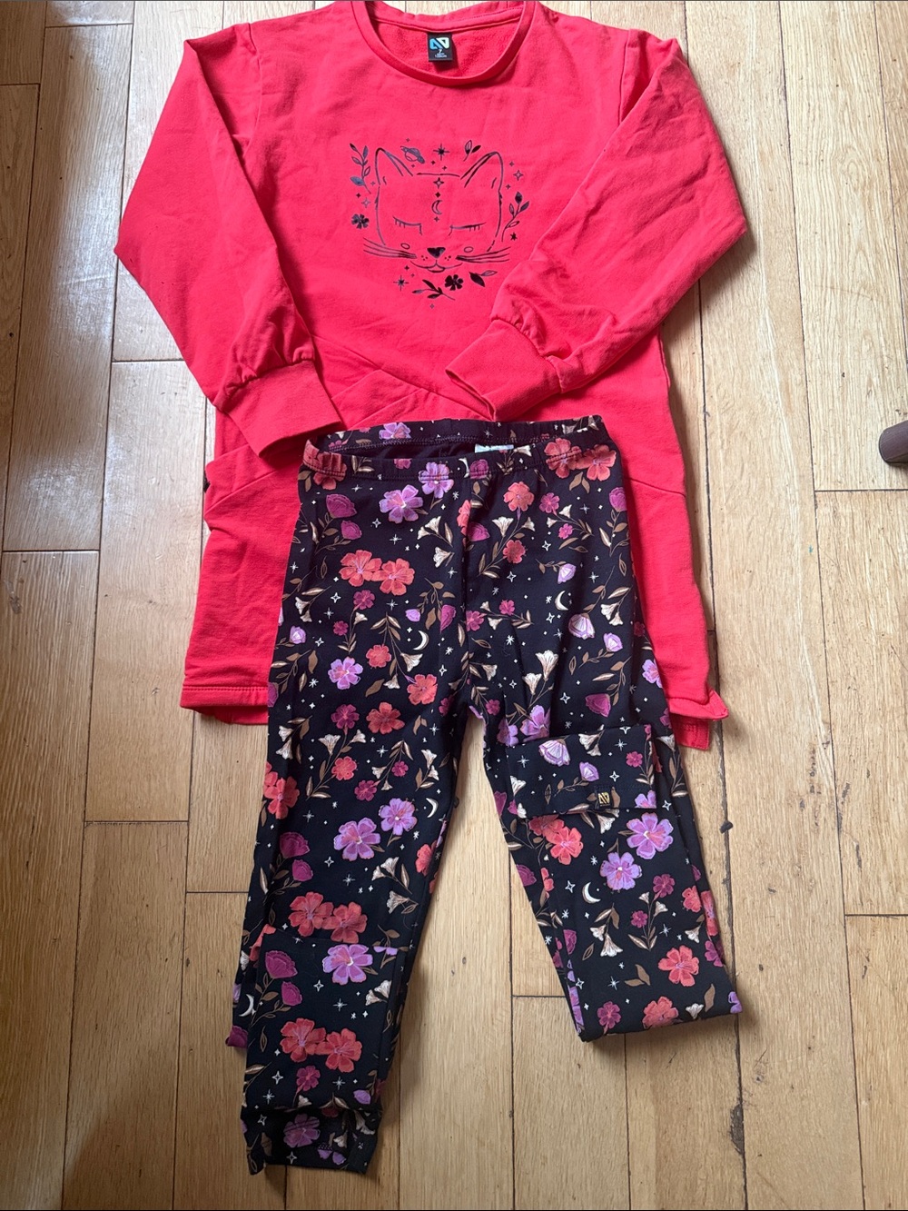 Nano Girls Red Long-Sleeve Dress with Floral Black legging Pants